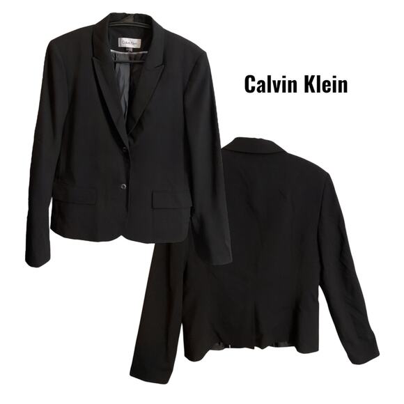 CALVIN KLEIN Blazer Jacket Women's Size 10 Black Lined Stretch 2 Buttons - Picture 3 of 10